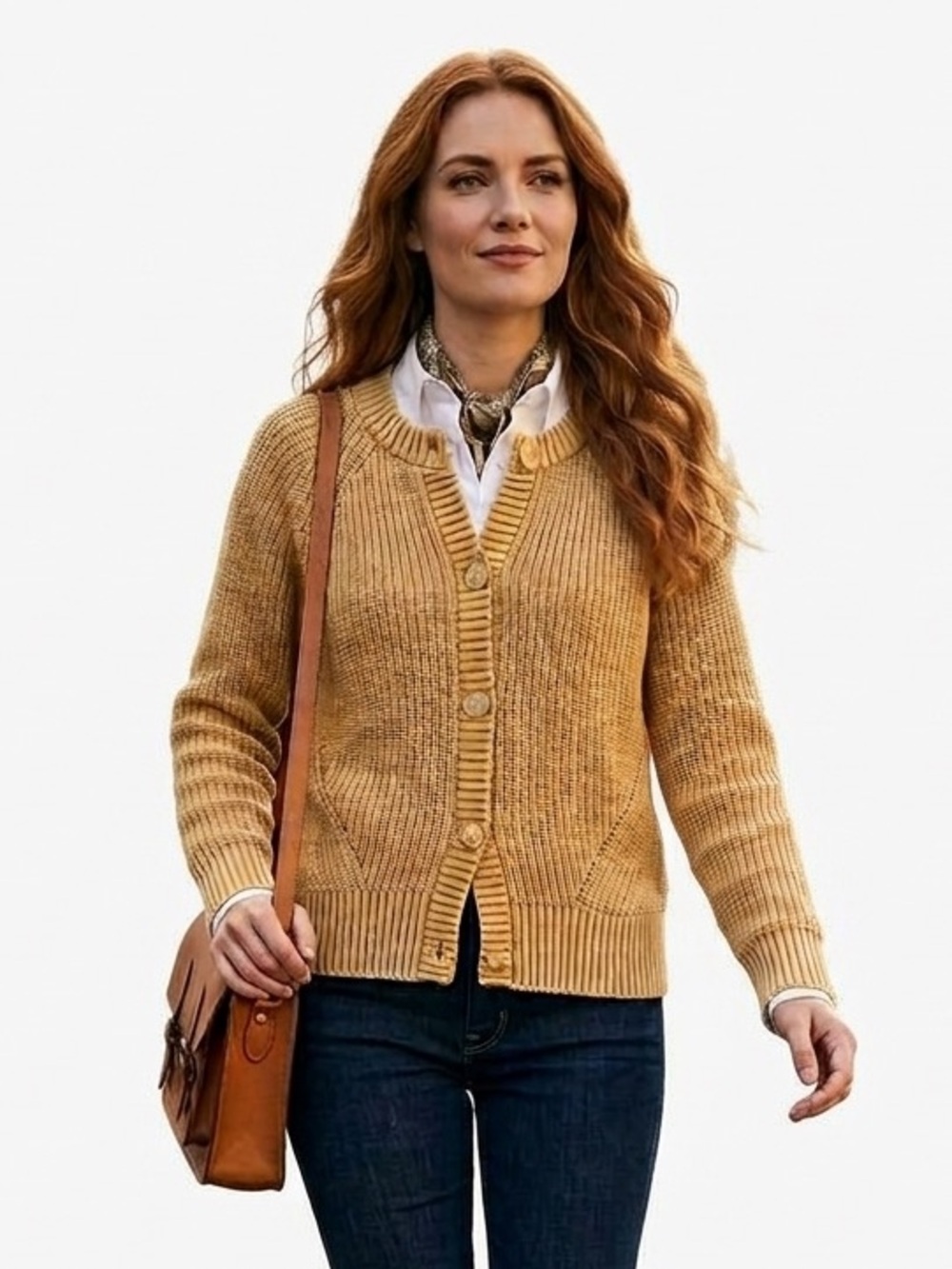 Faherty Sunwashed Fisherman Cardigan Mustard Yellow 100% Organic Cotton Small